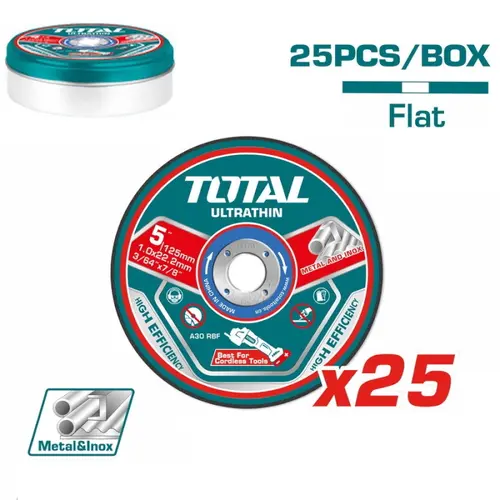 Σετ 25 Δίσκοι Κοπής Inox - Μετάλλου 125x1mm Total (TAC21012525)