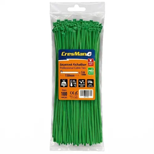 Δεματικά Καλωδίων Ναυλον Πράσινα 3.6x150mm Cresman (10480)