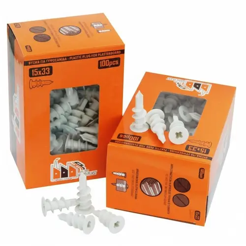 Βυσματα Γυψοσανίδας Πλαστικά 15x33 100Τεμ. Hardplast