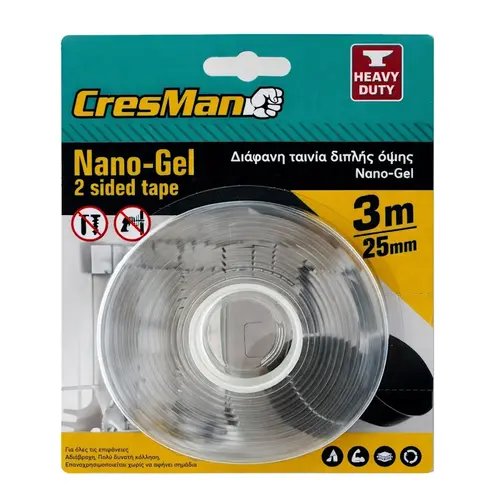 Αυτοκόλλητη Ταινία Διπλής Όψης Διάφανη 3m x 25mm Cresman (07309)
