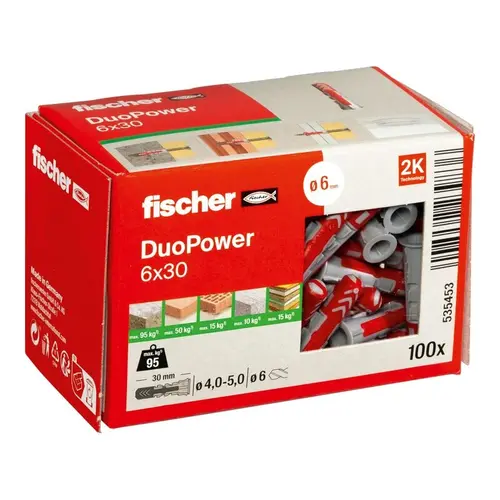 Βύσματα πλαστικά Fischer DuoPower 6x30 σε κουτί 100 τεμαχίων